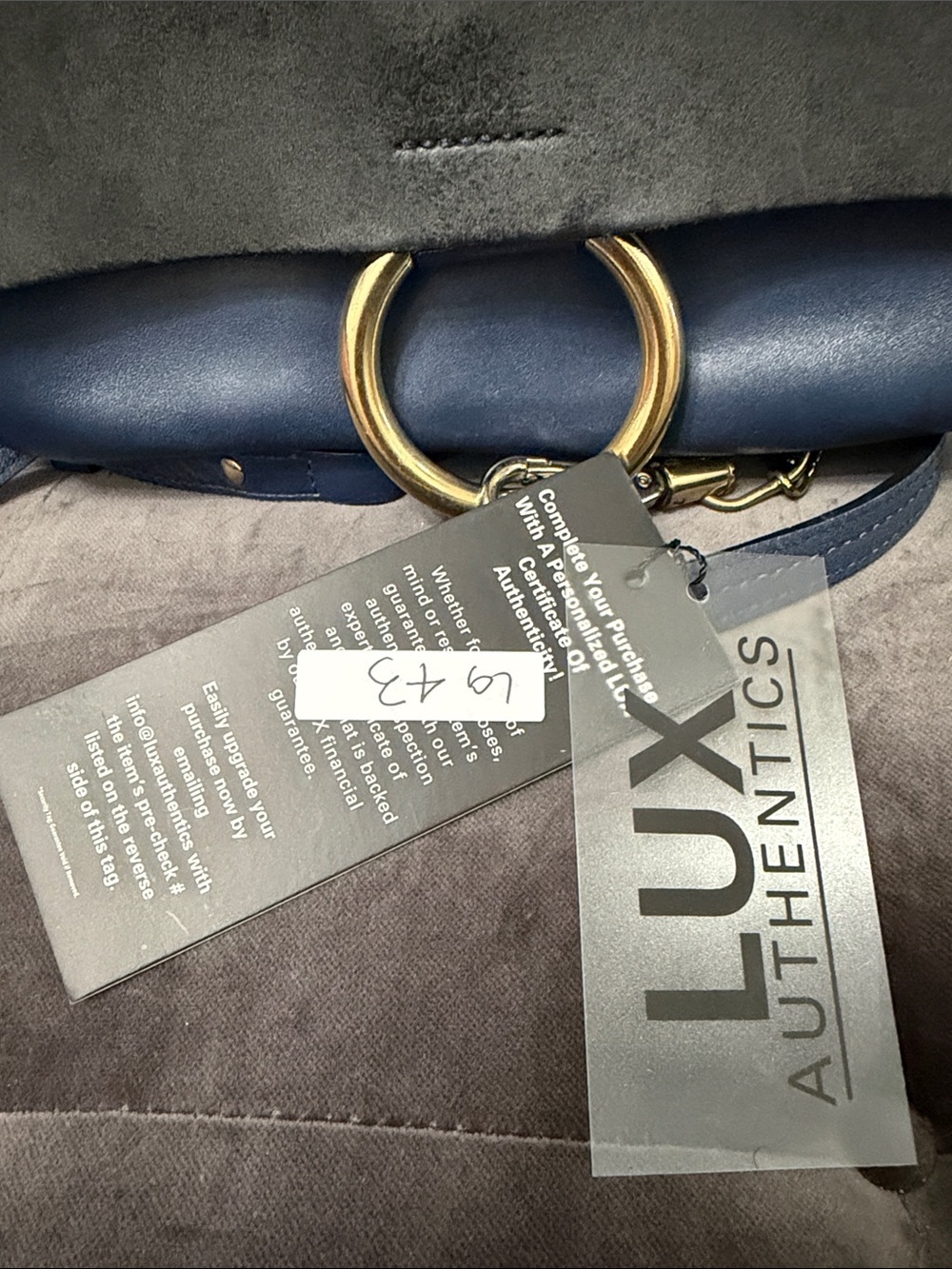 Chloe Navy Leather & Slate Suede Crossbody with Gold Ring - Picture 2 of 10